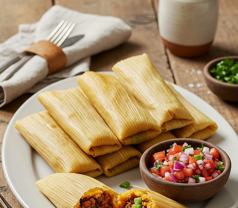 Salteño Tamales with Juicy Beef or Pork and Salsa Criolla