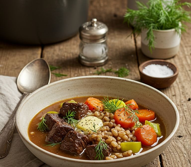 Savory Beef and Barley Stew with Dill