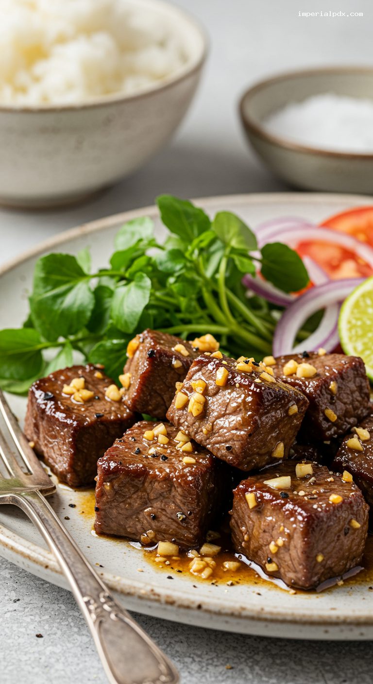 Shaking Beef with Garlicky Butter-Soy Glaze – Closeup