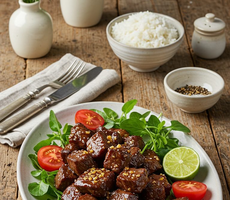 Shaking Beef with Garlicky Butter-Soy Glaze