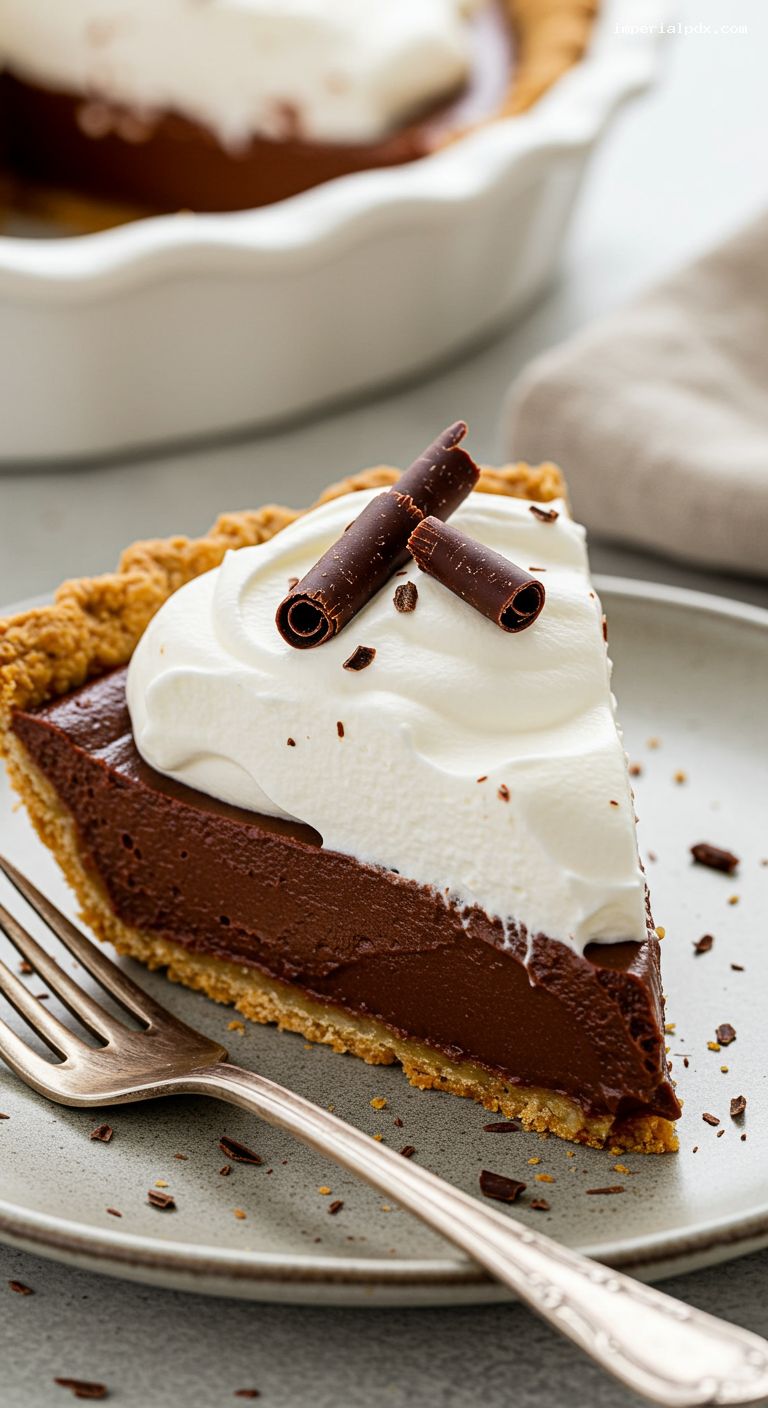 Silky Chocolate Cream Pie with Flaky Crust – Closeup