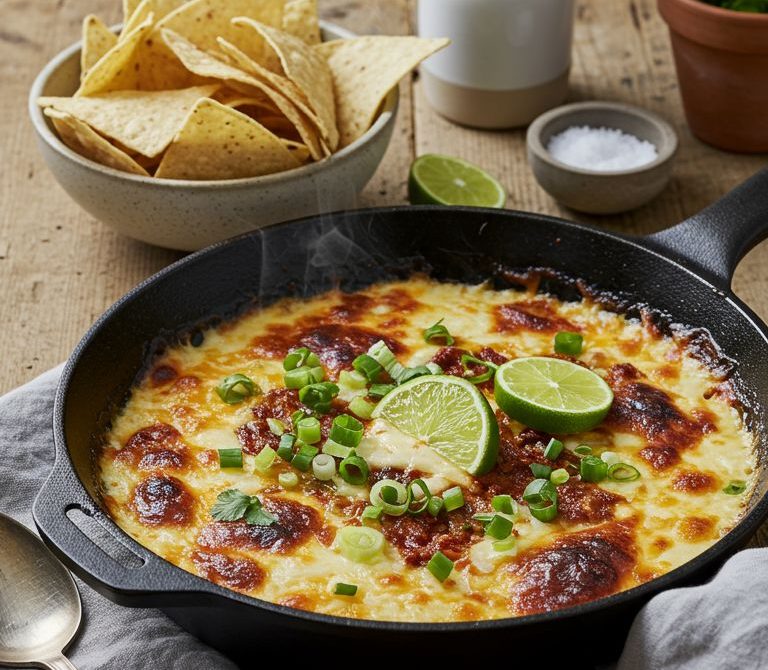 Skillet Queso Fundido with Chorizo and Lime