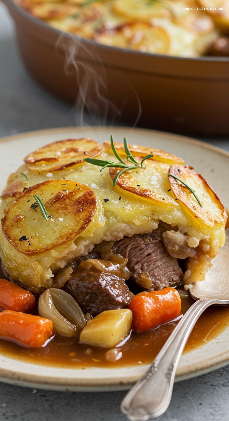 Slow-Baked Lancashire Hotpot with Rosemary Lamb – Closeup