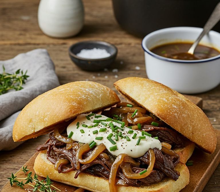 Slow-Braised Beef Sandwiches with Caramelized Onions