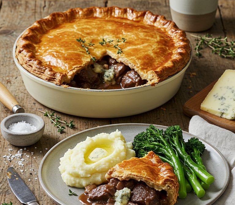 Slow-Cooked Beef and Stilton Pie with Mushrooms