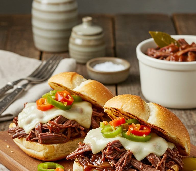 Slow Cooker Balsamic Italian Beef Sandwiches