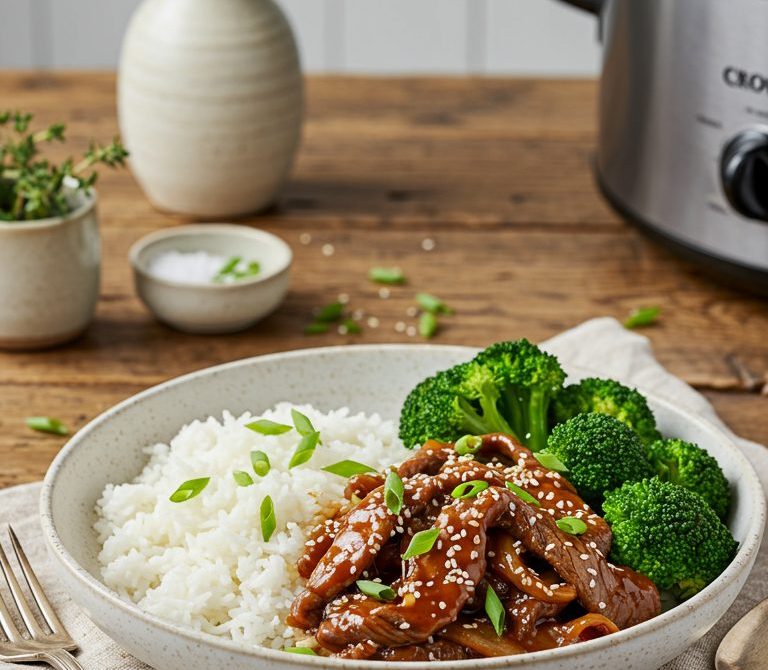 Slow Cooker Beef and Broccoli Over Rice