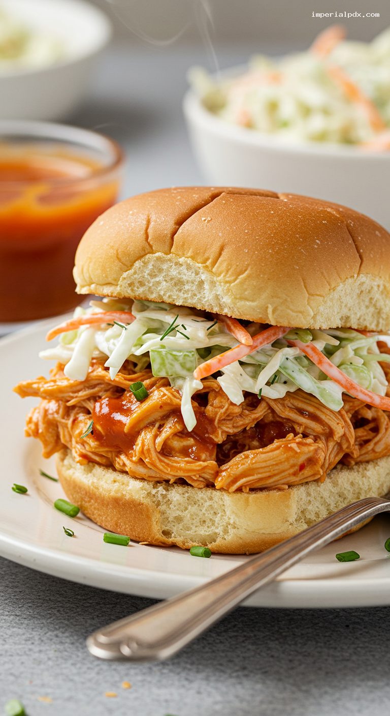 Slow Cooker Buffalo Ranch Shredded Chicken Sliders – Closeup