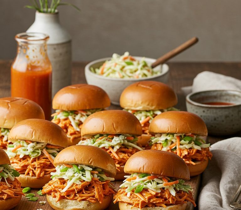 Slow Cooker Buffalo Ranch Shredded Chicken Sliders