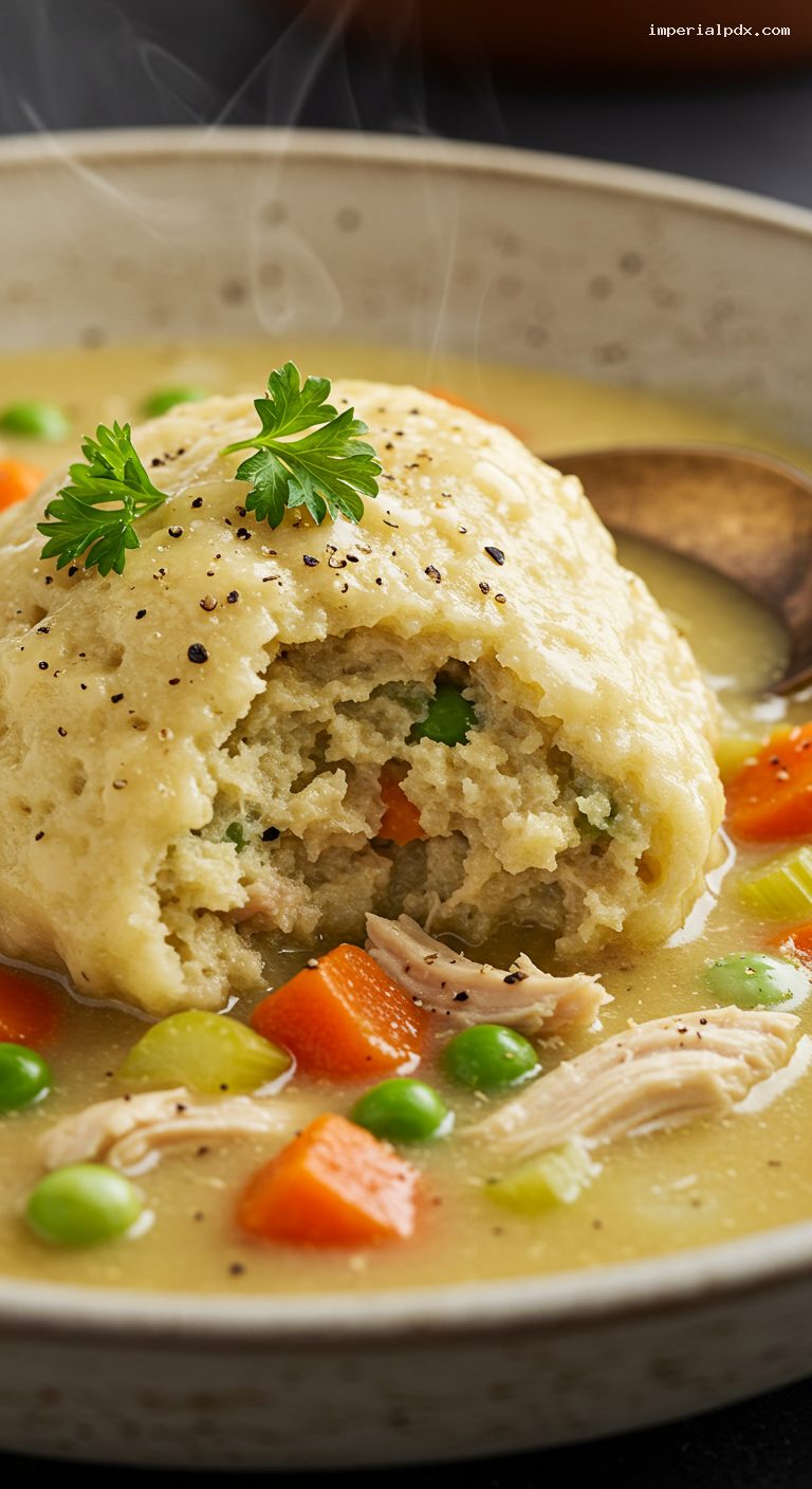 Slow Cooker Chicken and Dumplings with Drop Dumplings – Closeup
