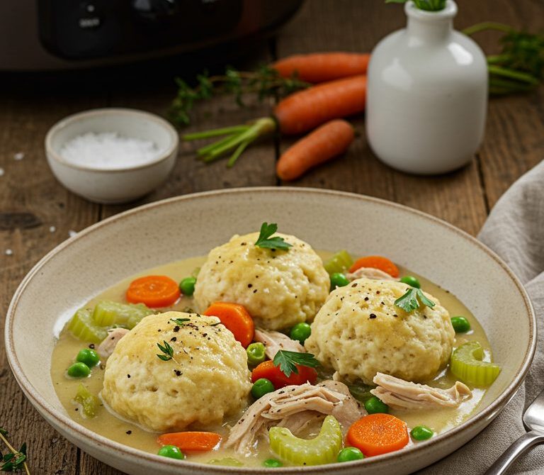Slow Cooker Chicken and Dumplings with Drop Dumplings