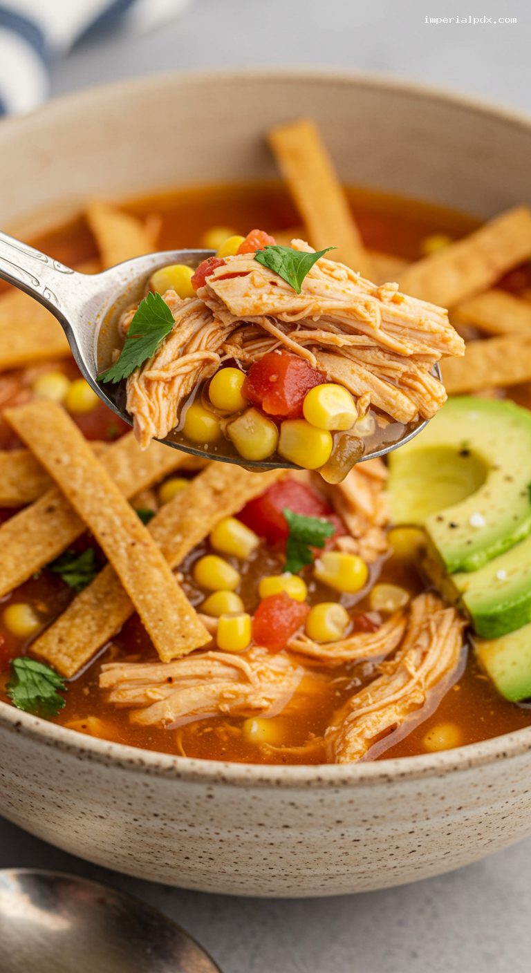 Slow Cooker Chicken Tortilla Soup with Lime and Cilantro – Closeup