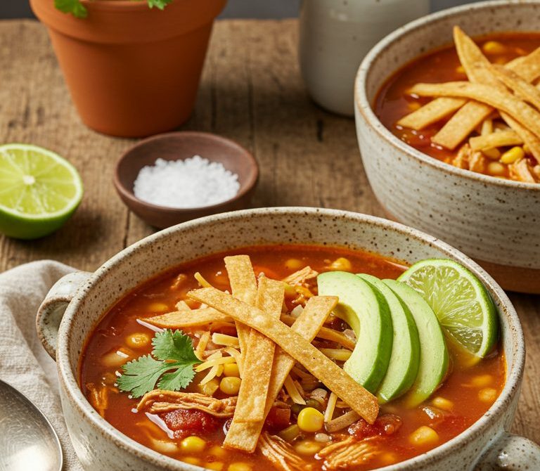 Slow Cooker Chicken Tortilla Soup with Lime and Cilantro