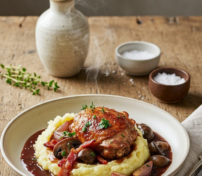 Slow Cooker Coq au Vin with Mashed Potatoes