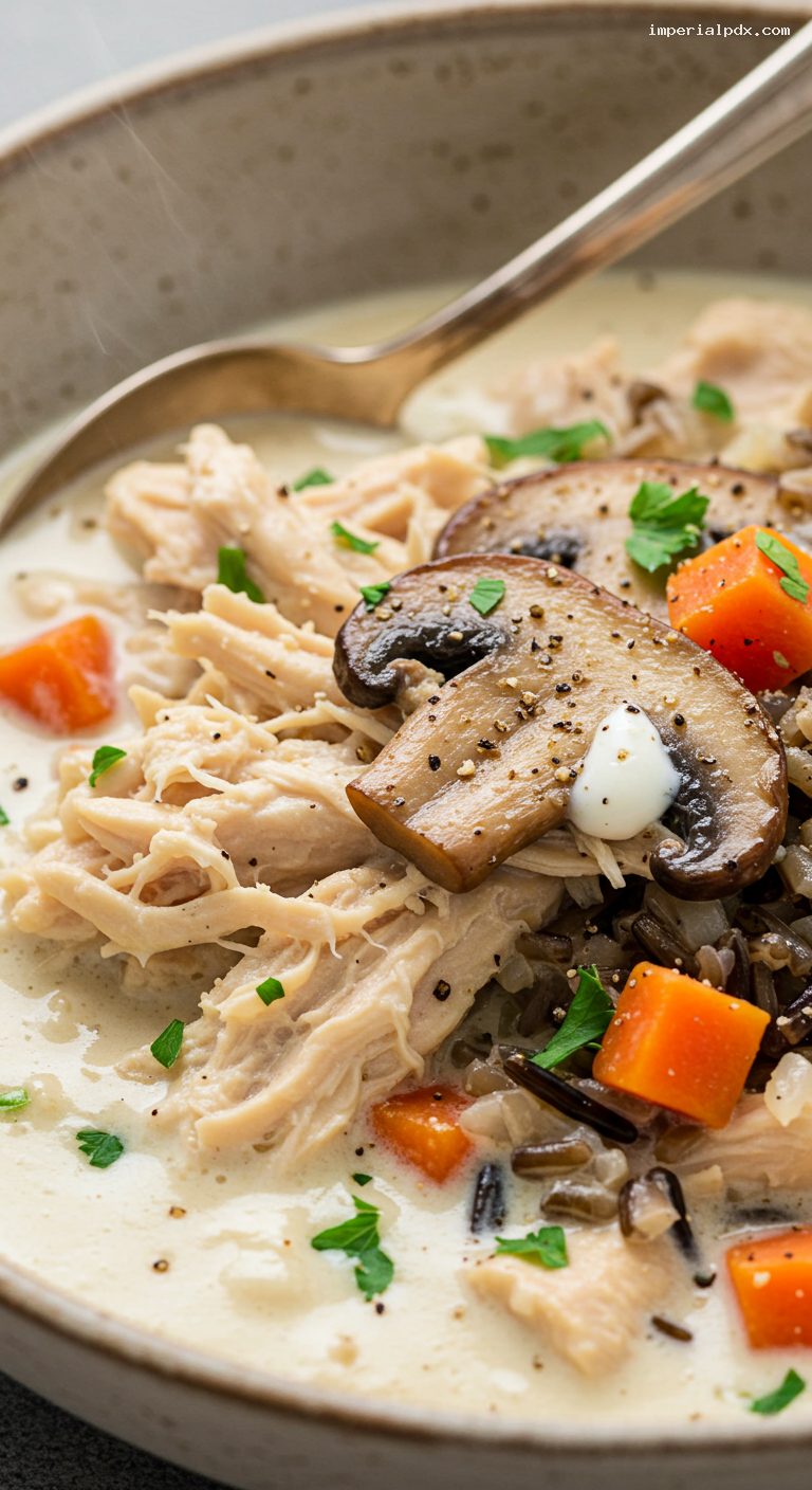 Slow Cooker Creamy Chicken and Wild Rice Stew – Closeup