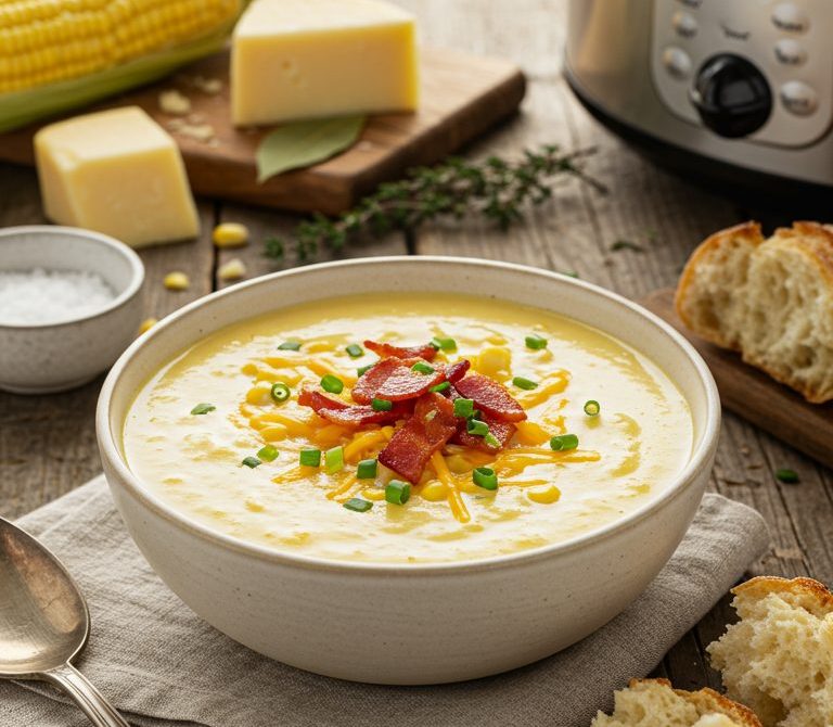 Slow Cooker Creamy Corn and Potato Chowder with Bacon