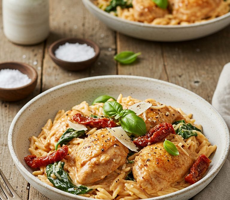 Slow Cooker Creamy Sun-Dried Tomato Chicken Orzo