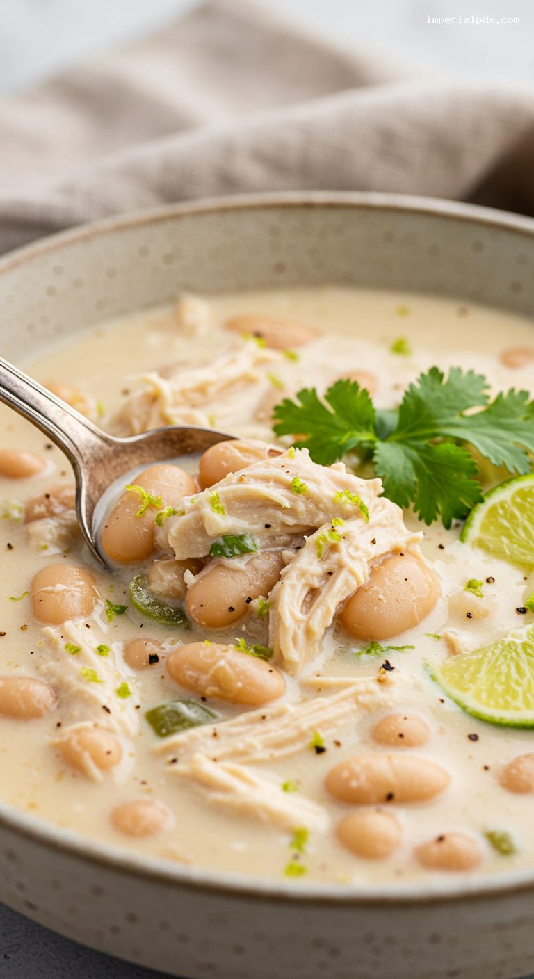 Slow Cooker Creamy White Chicken Chili – Closeup