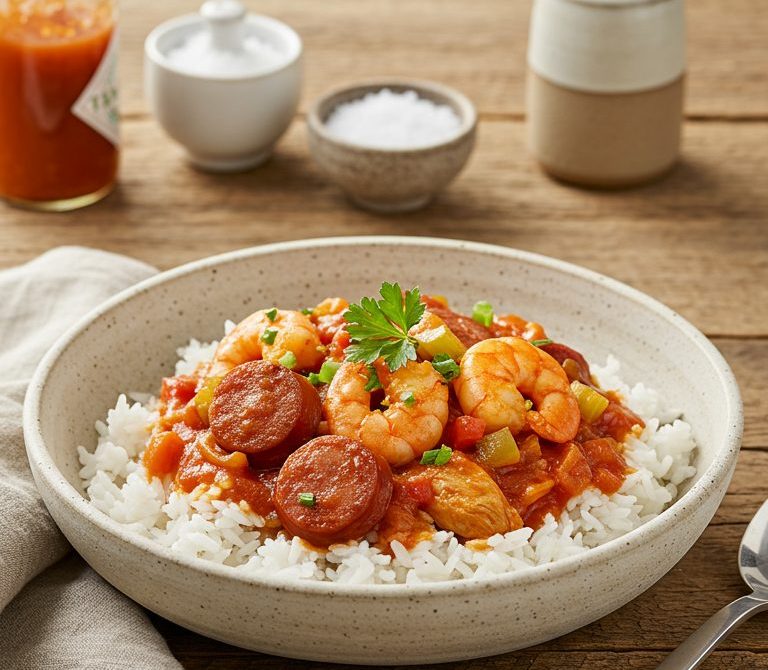 Slow Cooker Jambalaya with Chicken, Sausage, and Shrimp