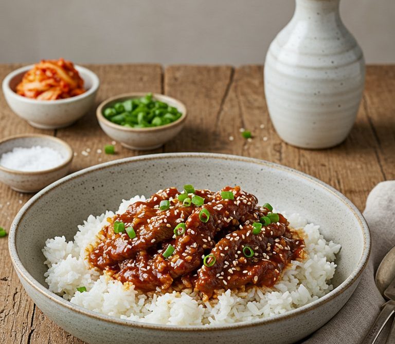 Slow Cooker Korean Sweet Soy Beef Over Rice