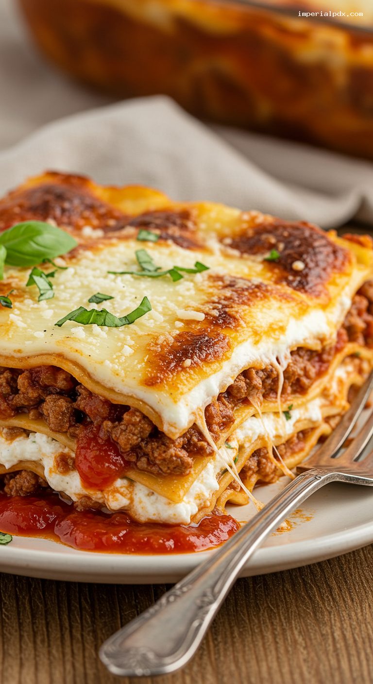 Slow Cooker Lasagna with Beef, Sausage, and Ricotta – Closeup