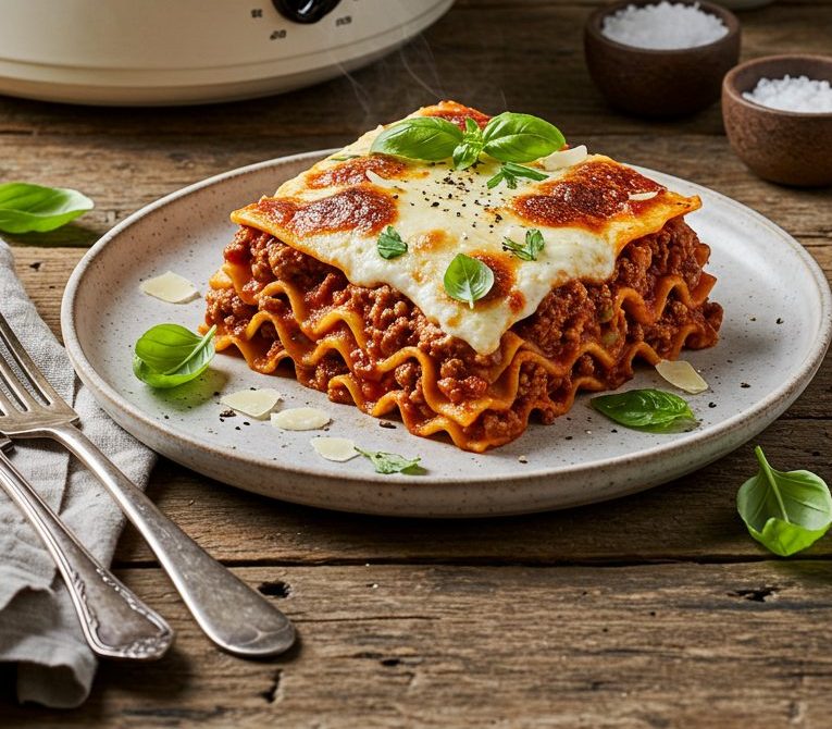 Slow Cooker Lasagna with Beef, Sausage, and Ricotta