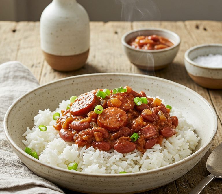 Slow Cooker Louisiana Red Beans and Rice with Andouille