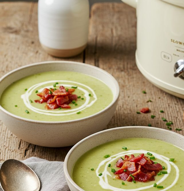 Slow Cooker Potato Leek Soup with Bacon and Chives