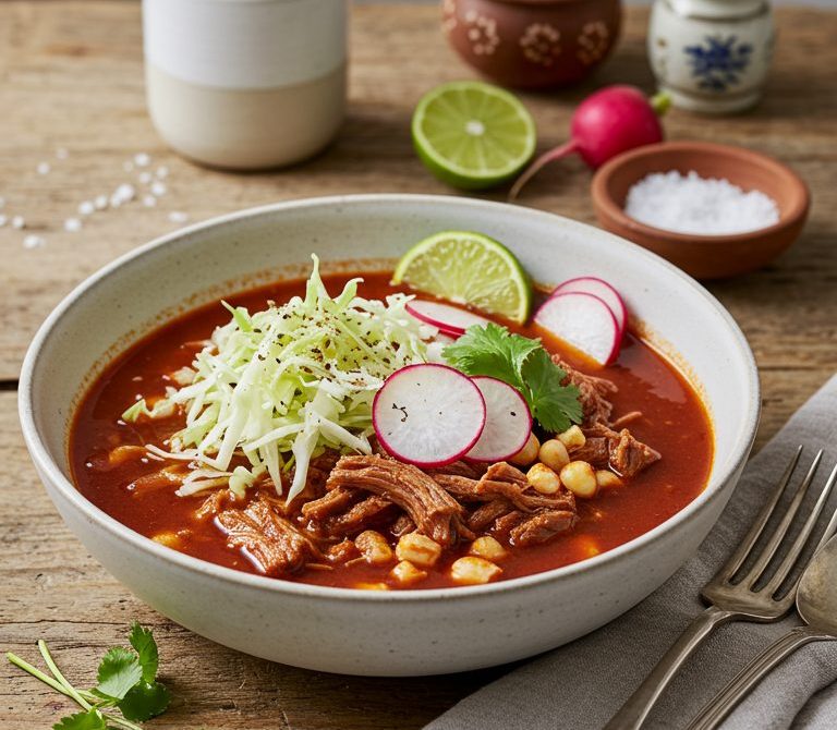 Slow Cooker Pozole Rojo with Pork and Hominy