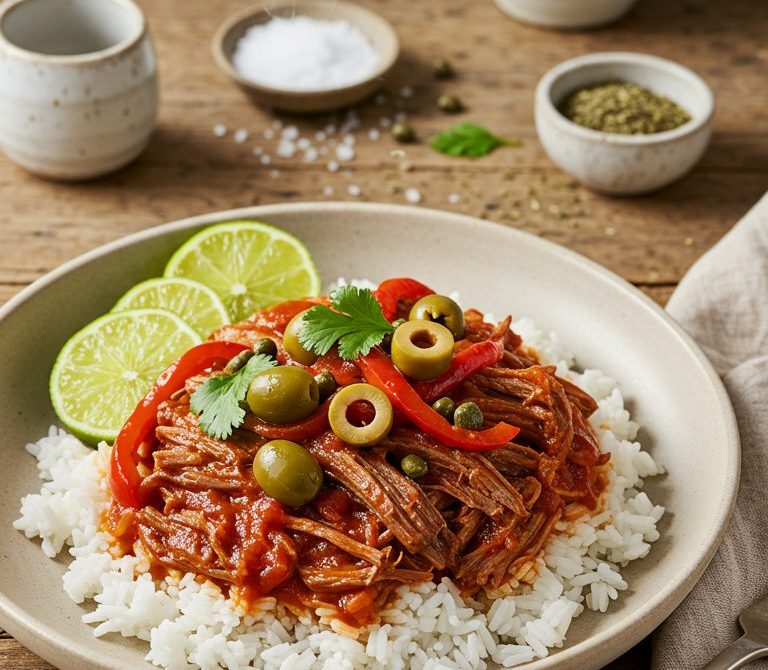 Slow Cooker Ropa Vieja with Peppers and Olives