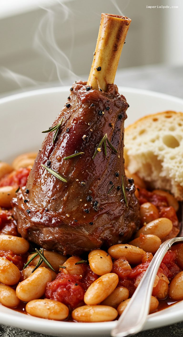 Slow Cooker Rosemary-Garlic Lamb Shanks with Cannellini Beans – Closeup