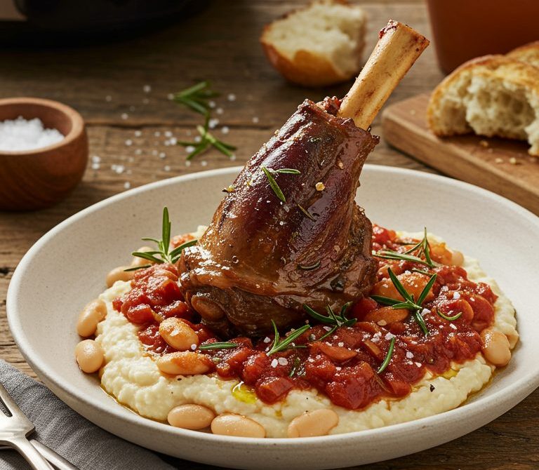 Slow Cooker Rosemary-Garlic Lamb Shanks with Cannellini Beans