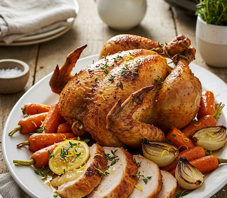 Slow Cooker Rotisserie-Style Whole Chicken with Herb Butter