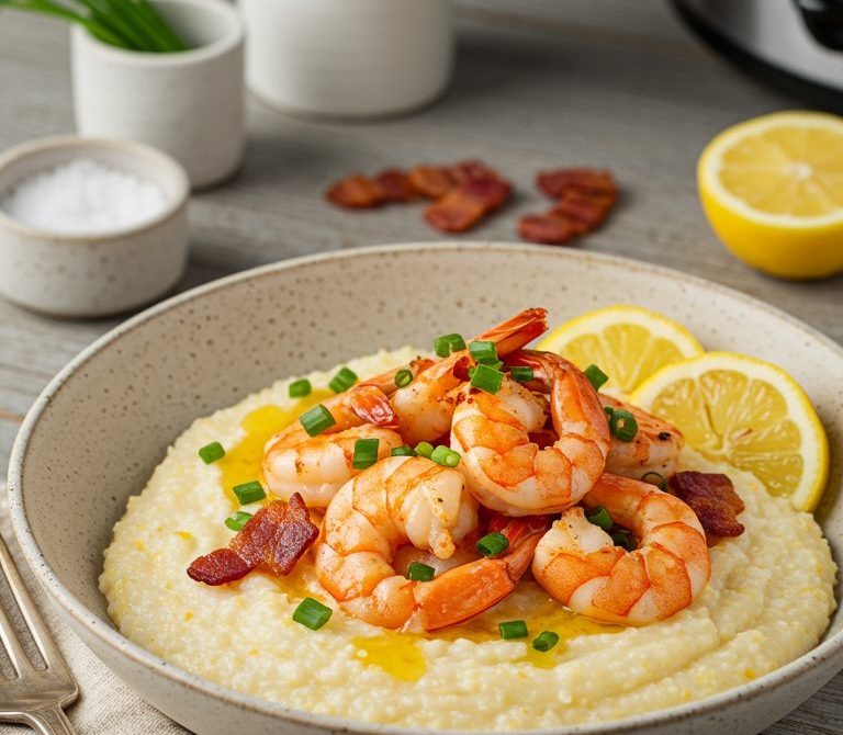 Slow Cooker Shrimp and Grits with Bacon and Scallions