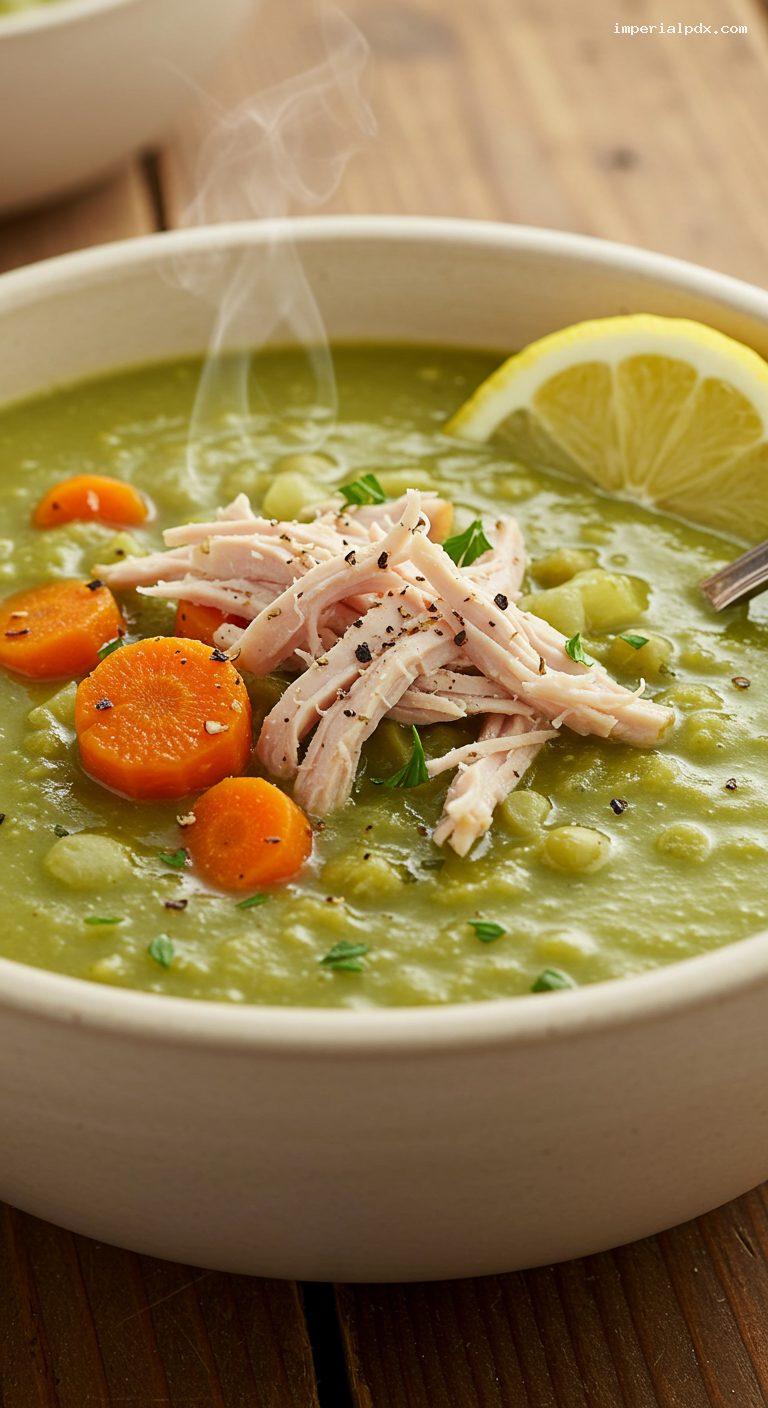 Slow Cooker Split Pea Soup with Smoked Turkey – Closeup