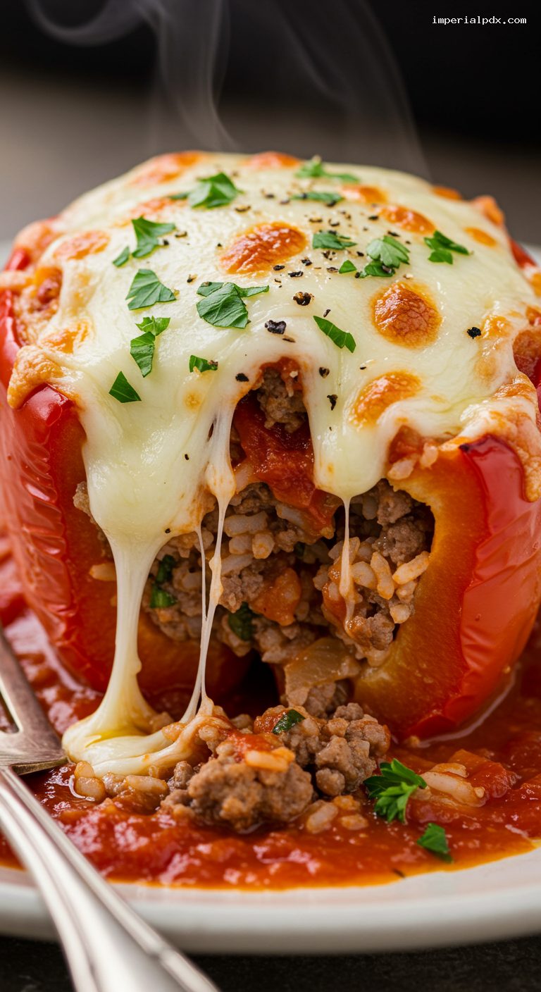 Slow Cooker Stuffed Bell Peppers with Mozzarella – Closeup