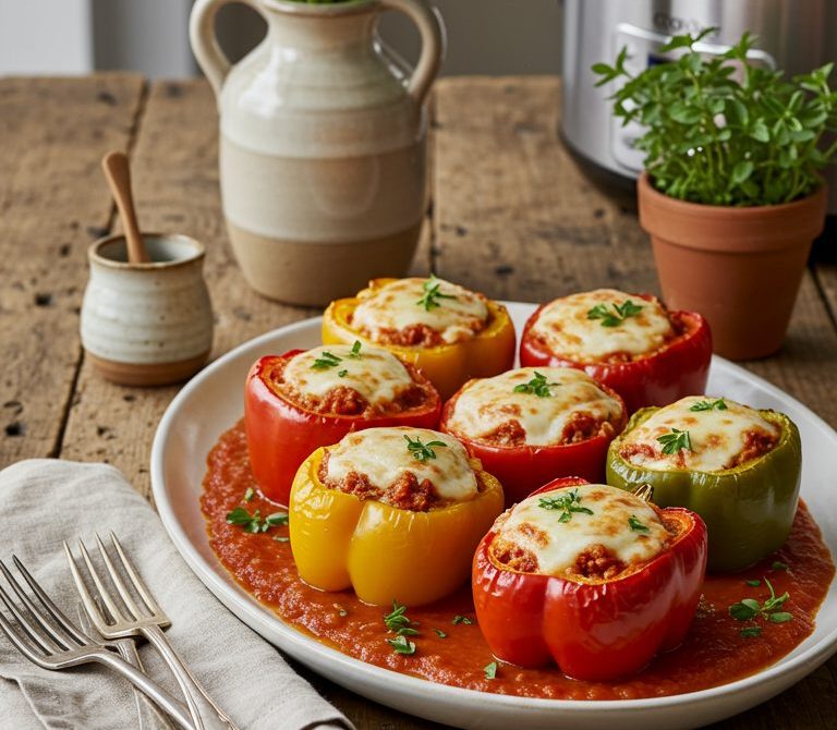 Slow Cooker Stuffed Bell Peppers with Mozzarella