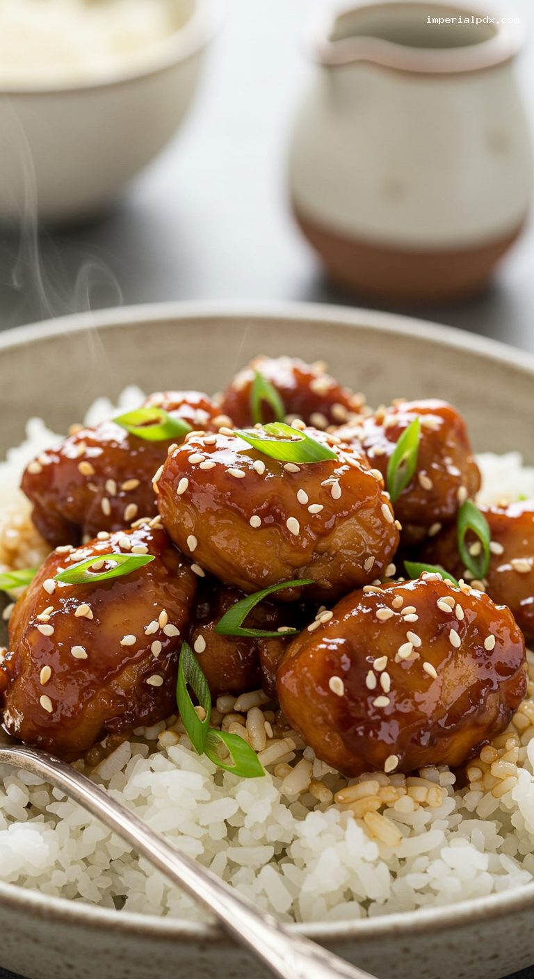 Slow Cooker Teriyaki Chicken Thighs Over Rice – Closeup