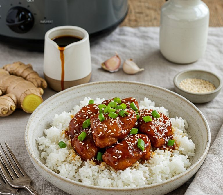 Slow Cooker Teriyaki Chicken Thighs Over Rice