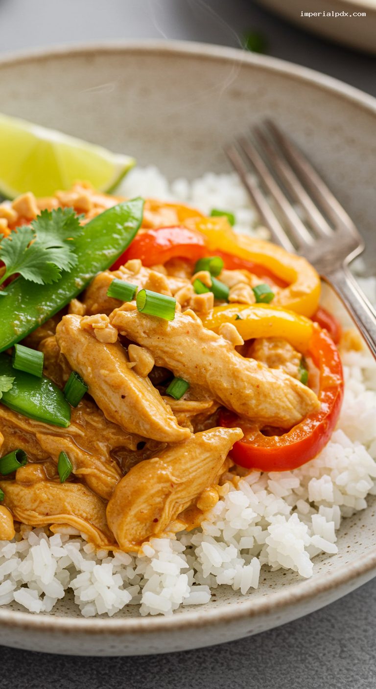 Slow Cooker Thai Peanut Chicken with Coconut and Lime – Closeup