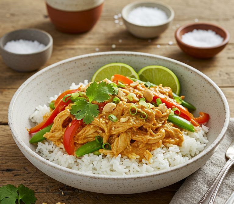 Slow Cooker Thai Peanut Chicken with Coconut and Lime