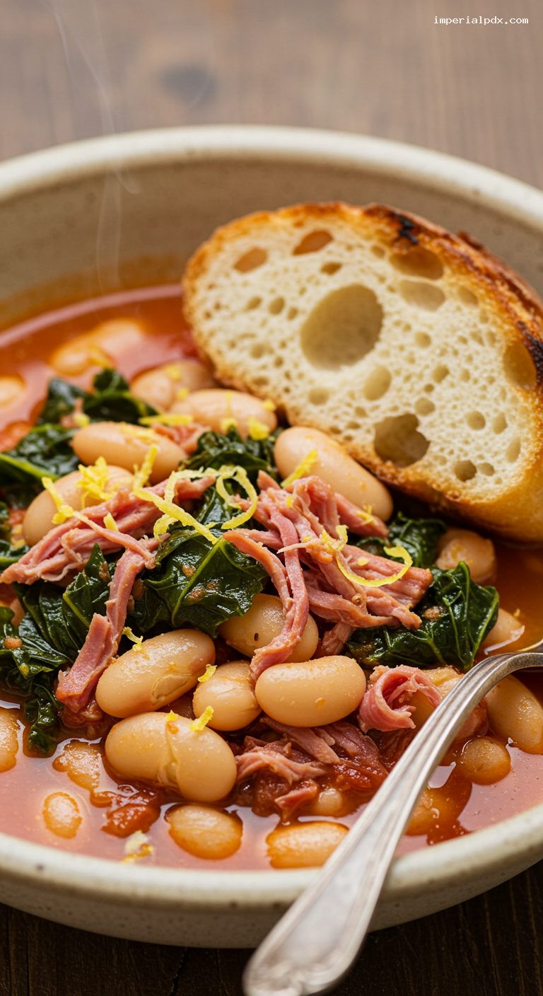 Slow Cooker Tuscan Ham and White Bean Stew – Closeup