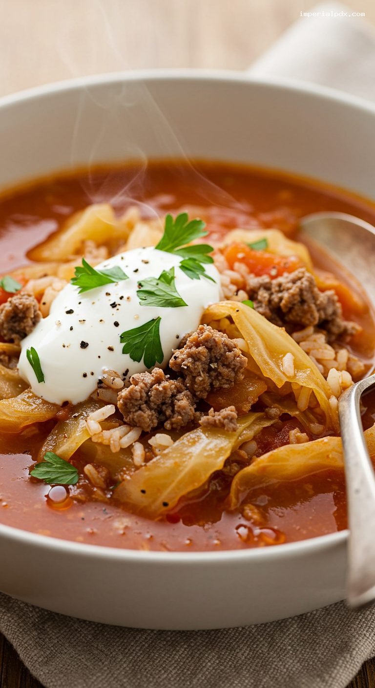 Slow Cooker Unstuffed Cabbage Roll Soup – Closeup