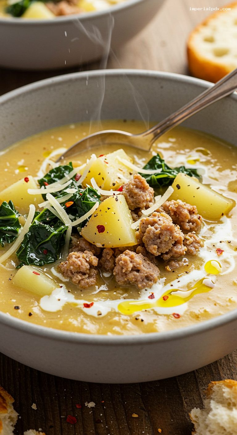 Slow Cooker Zuppa Toscana with Sausage and Kale – Closeup