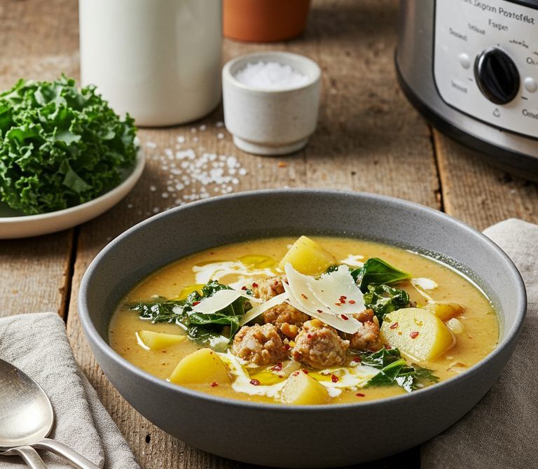 Slow Cooker Zuppa Toscana with Sausage and Kale