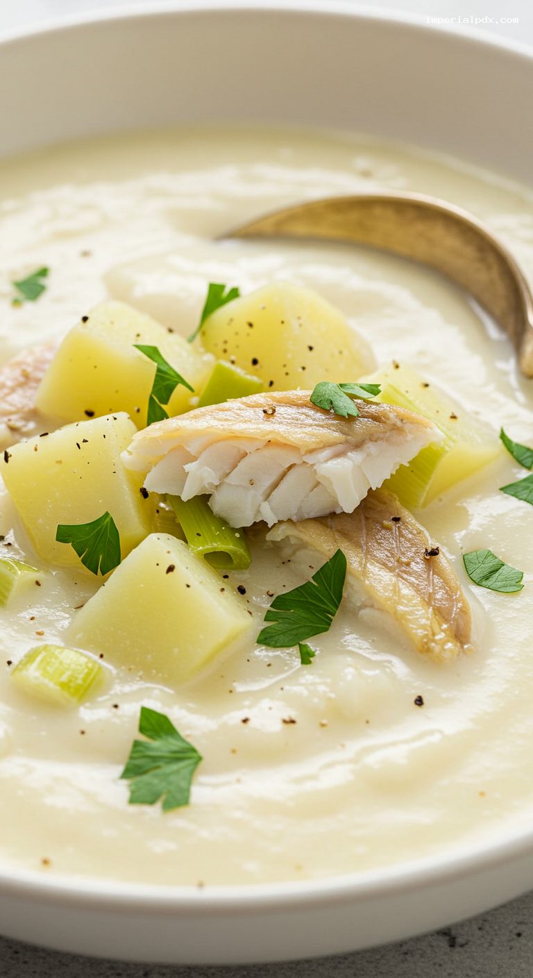 Smoky Cullen Skink with Haddock and Leeks – Closeup