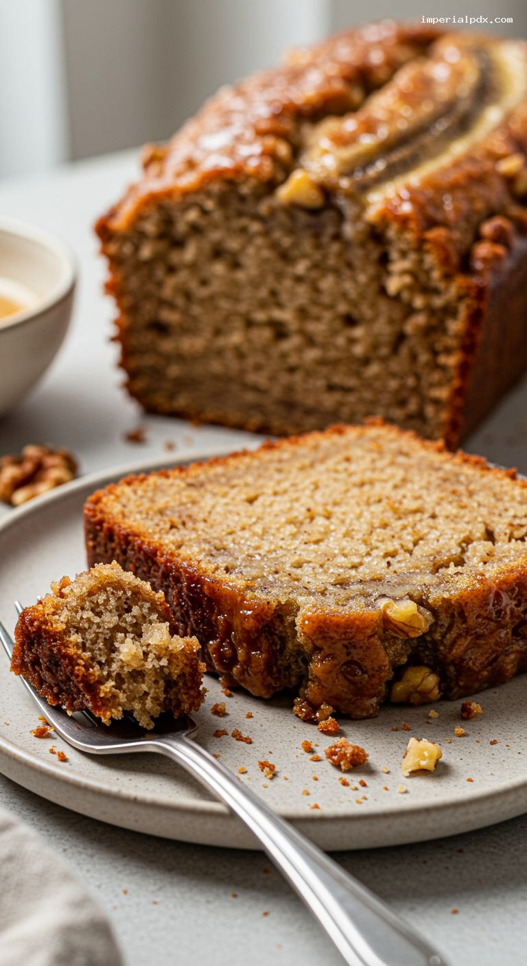 Sour Cream Banana Bread with Toasted Walnuts and Cinnamon – Closeup