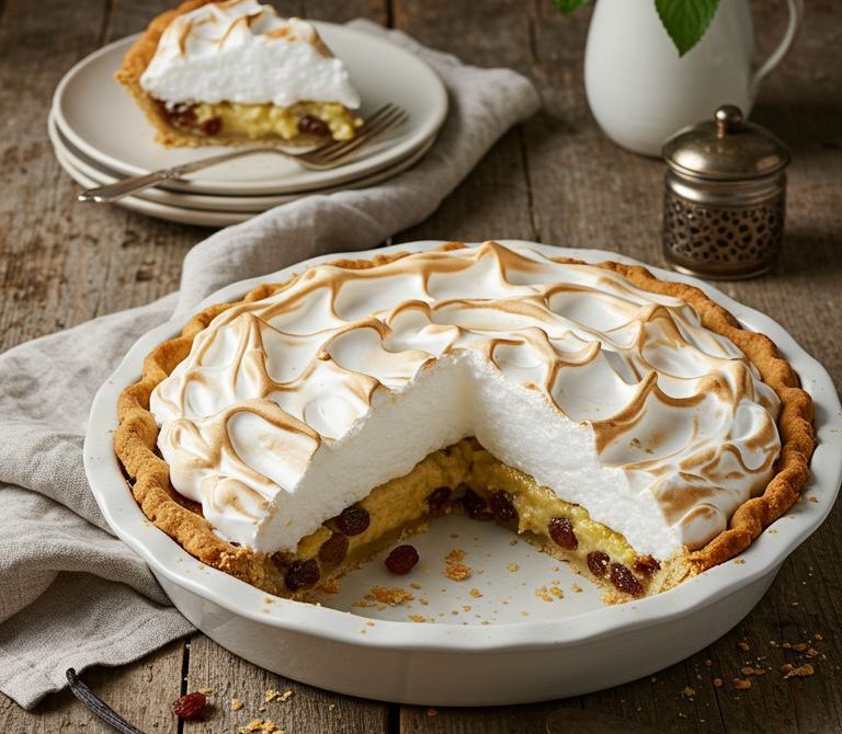 Sour Cream Raisin Pie with Vanilla Meringue