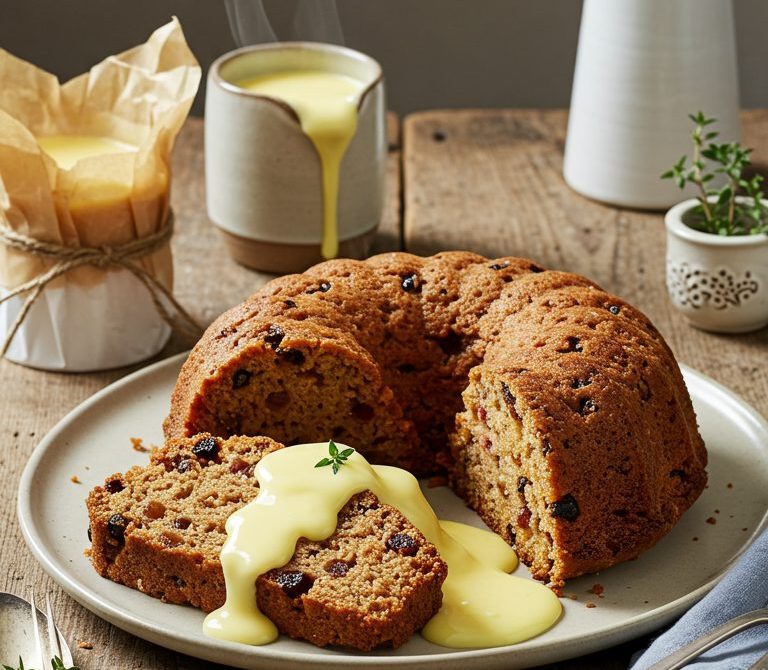 Spotted Dick with Hot Vanilla Custard