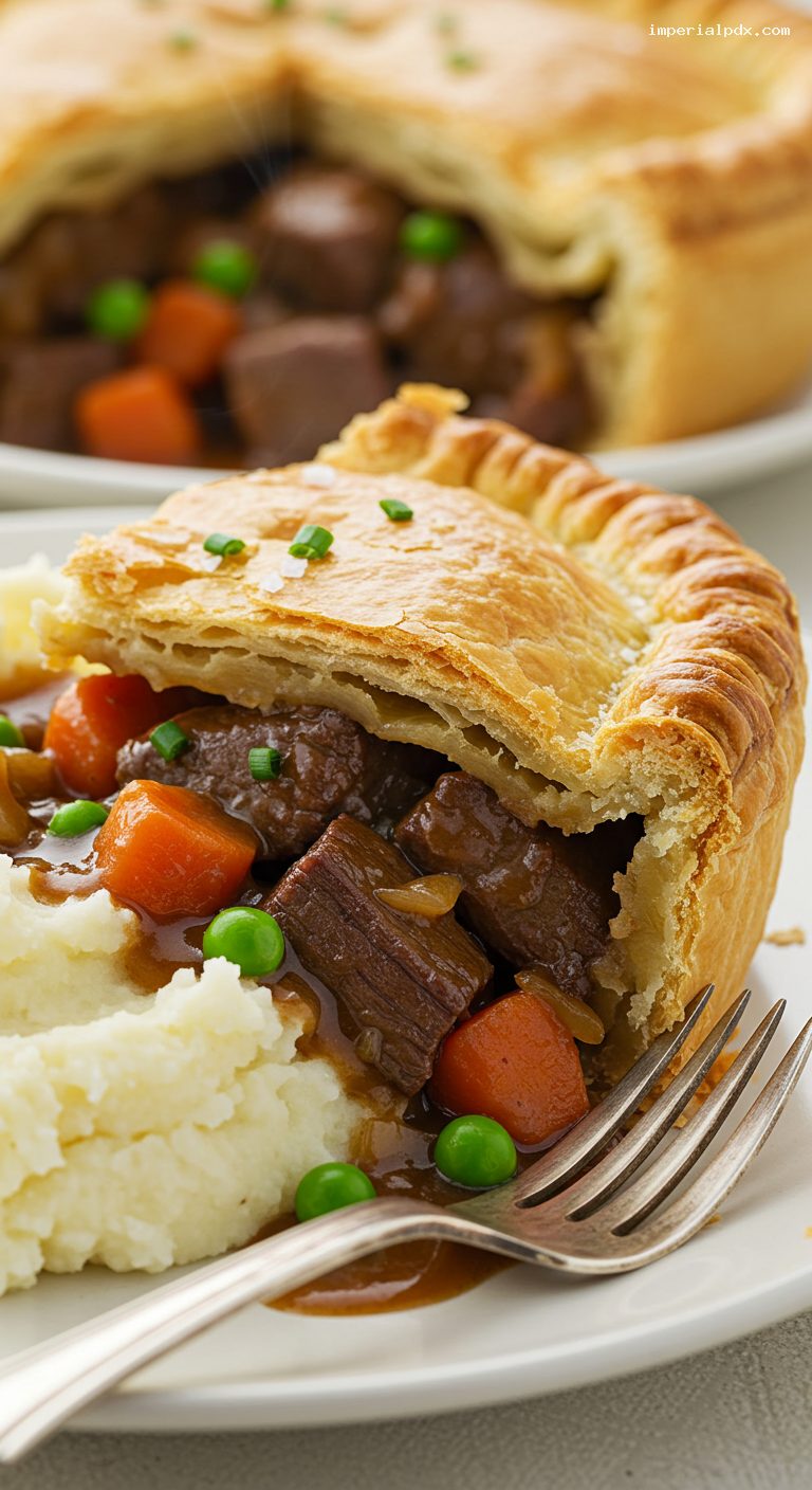 Steak and Ale Pie with Flaky Pastry – Closeup
